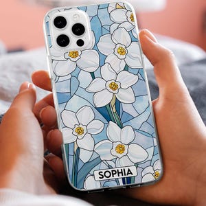 Wildflower Stained Glass Effect, Personalized Clear Phone Case, Stained Glass Effect with Flowers, Case for iPhone, Gift for Besties, BFF