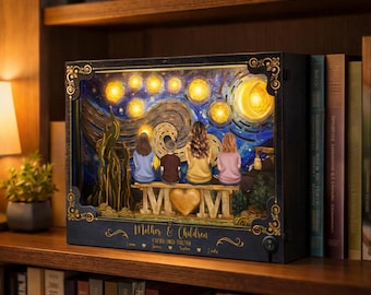 Personalized Mom And Kid Starry Night Book Nook, Mothers Day Diy Kit Gift, Mom Birthday Gift, Dollhouse With Led Light, Decor Gift For Mum