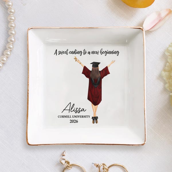 Plato para joyas de graduación personalizado, plato para anillos de graduación personalizado, bandeja para anillos de baratijas para hijas, regalo personalizado para nietas, soporte para anillos para ella