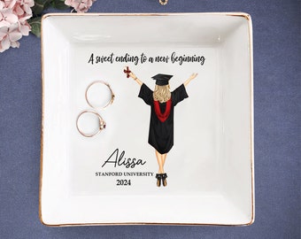 Regalo de graduación para ella, plato de joyería personalizado para la clase hija de la universidad 2024: graduación de doctorado, regalos de maestría, recuerdo único