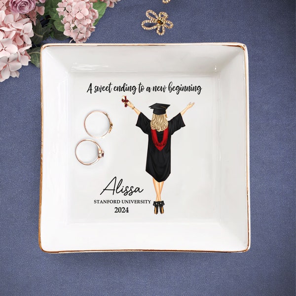 Graduation Gift for Her, Personalized Jewelry Dish for Daughter Class of 2024 College- PHD Graduation, Masters Degree Gifts, Unique Keepsake