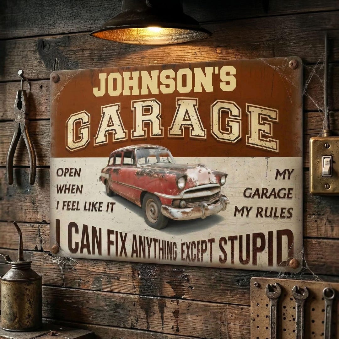 Personalized My Garage My Rule Metal Sign, Custom Man Cave Wall Decor ...