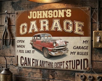 Personalized My Garage My Rule Metal Sign, Custom Man Cave Wall Decor, Funny Mechanic Gift For Him, Fathers Day Gift For Dad & Husband
