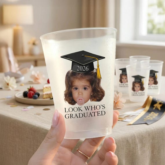 Personalized Vintage Childhood Photo Graduation Frosted Cup, Custom Photo Gift Party, Class Of 2026 Senior Prop, Funny High School Grad