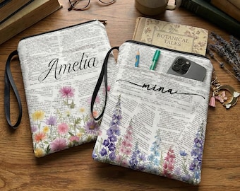 Custom Birth Flower Book Sleeve, Personalized Birthday Gift For Book Lover, Custom Name Book Cover With Pocket, Bookish Gift For Daughter