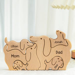 Wooden Dog Family Puzzle Floral, Mother&#39;s Day Family Keepsake Wooden Bear Family Puzzle, Gift for Dad, Mom, Daughter and Unique Home Decor