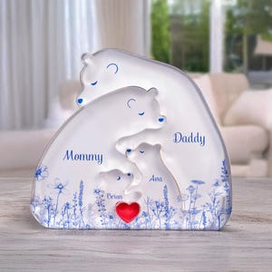 Personalized Acrylic Bear Family Puzzle: Toile De Jouy Style Home Decor