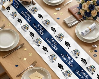 Custom Photo Logo Graduation Party Personalized Table Runner, Class Of 2026 Custom Party Decor, College Grad Photo Keepsake Centerpiece
