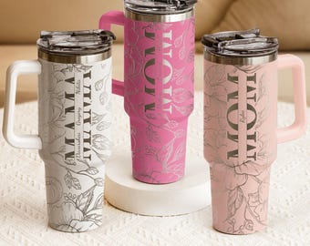 Personalized Engraved 40oz Tumbler, Custom Kids' Names, Floral Mom Mother's Day Gifts, Gift For Mom Mama Grandma From Kids, Custom Name Gift