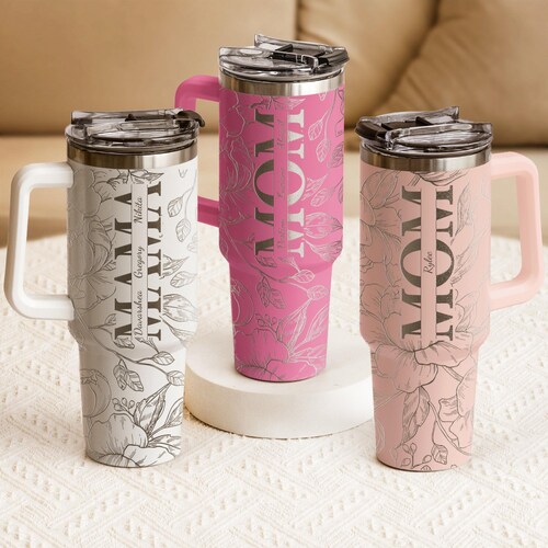 Personalized Engraved 40oz Tumbler, Custom Kids' Names, Floral Mom Mother's Day Gifts, Gift For Mom Mama Grandma From Kids, Custom Name Gift