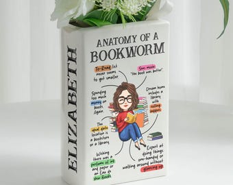 Personalized Book Vase: Ceramic Bookworm Gift for Readers