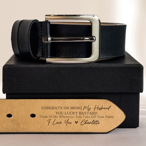 Ceinture faite main personnalisée cadeau amusant pour mari, cadeau fête des pères, ceinture en cuir gravée pour mariés, cuir véritable, cadeau d'anniversaire fiancé Brown & Elegant Box