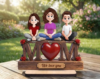 Personalized Mom We Love You Wooden Plaque, Custom Photo Family Sign With Names, Mothers Day Gift For Her Wife Grandma Decor