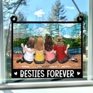 Friends Sitting Under Christmas Tree, Personalized Friends Window Hanging Suncatcher Ornament, Besties Ornament, Gift For Friends Sisters