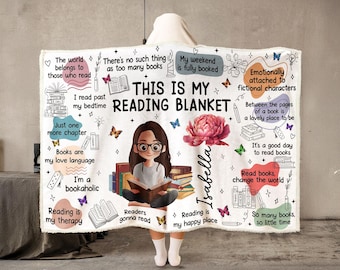This Is My Reading Personalized Blanket, Custom Birth Flower Book Lover Blanket, Bookish Gift, Reading Girl Blanket, Daughter Gift For Her