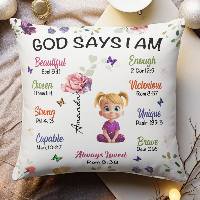 God Say I Am Personalized Pillow, Custom Birth Flower Pillow, Positive Affirmation Pillow, Christian Pillow, Birthday Christmas Gift For Her image 10