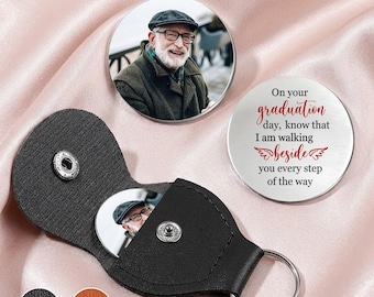 Walking Beside You Personalized Graduation Pocket Hug, Memorial Photo Pocket hug For Graduate, Custom Leather Keychain With Photo Charm Gift