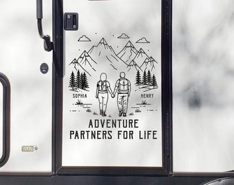 Adventure Partners For Life Personalized RV Decal, Custom Camping Trailer Vinyl Sticker, Retirement Anniversary Gift For Husband Wife