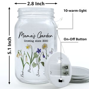 Mama's Garden Mason Jar Light, Personalized Night Light, Mother's Day ...