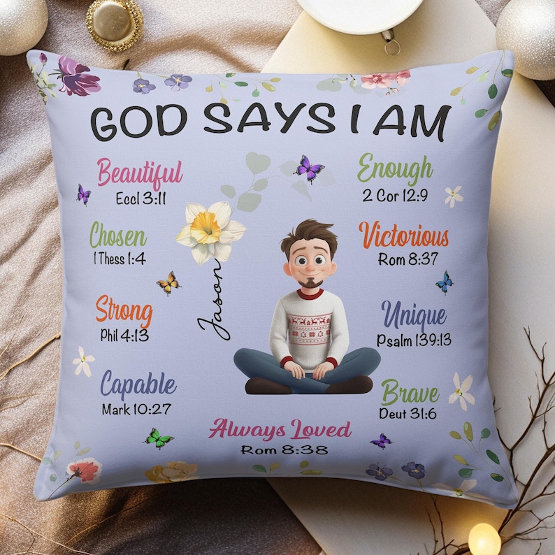 God Say I Am Personalized Pillow, Custom Birth Flower Pillow, Positive Affirmation Pillow, Christian Pillow, Birthday Christmas Gift For Her image 11