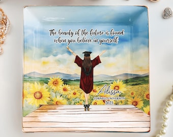 Graduation Gift The Beauty Of The Future Is Found, Personalized Jewelry Dish for Daughter Class of 2025 College - PHD Graduation