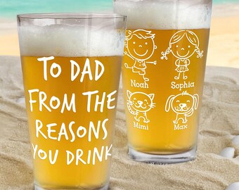 From The Reasons You Drink Father's Day Gifts For Dad, Grandpa Personalized 16oz Print Beer Glass, Funny Gift For New Dad,Stepdad,Bonus Dad