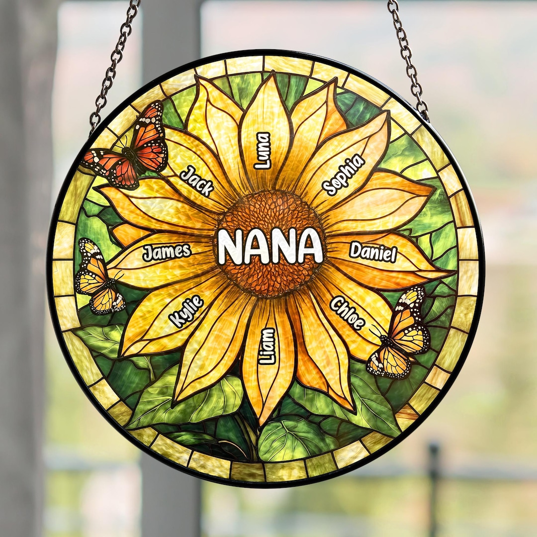 Grandma Kids Sunflower With Heart - Gift For Mom, Grandma - Personalized Shaped Wood Sign