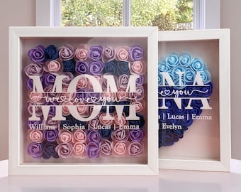 Personalized Flower Shadow Box, Birthday Gift, Mother's Day Gifts For Grandma, Mom's Rose Frame Box, Flower Gift Box for Mom Grandma Nana
