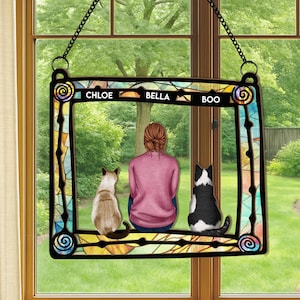 Personalized Window Hanging Suncatcher Ornament, Me & My Cat, Gift for Cat Lovers, Cat Memorial Gift, Cat mom, Loss of Pet Sympathy Gift