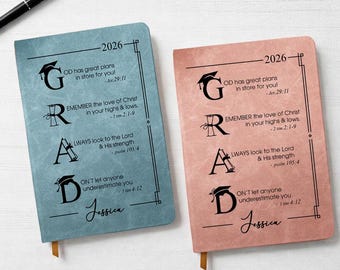 Personalized Christian Graduation Leather Journal: Bible Verse Gift