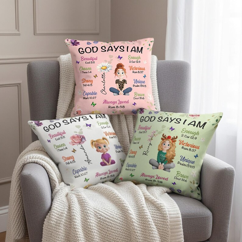 God Say I Am Personalized Pillow, Custom Birth Flower Pillow, Positive Affirmation Pillow, Christian Pillow, Birthday Christmas Gift For Her image 9