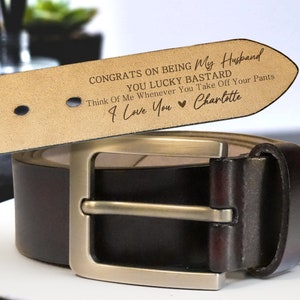 Cinturón hecho a mano personalizado: regalo divertido para el marido, regalo del día del padre, cinturón de cuero grabado novios hombres, cuero genuino, regalo de aniversario prometido Brown-No Box