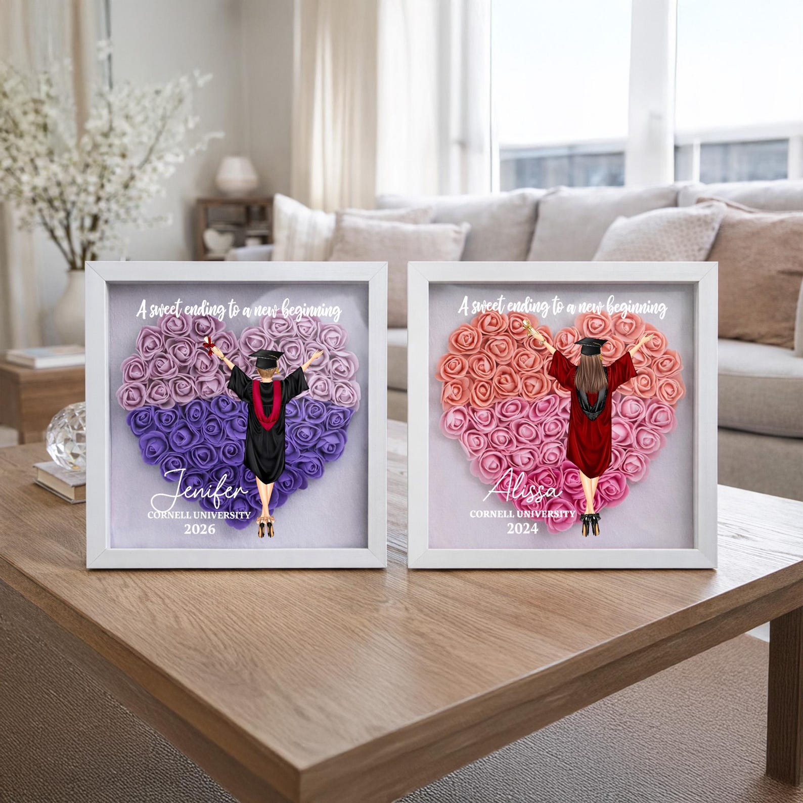 Grad Box Frame Personalized Graduation Flower Shadow Box, Custom Grad Gift for ...