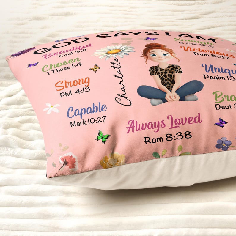 God Say I Am Personalized Pillow, Custom Birth Flower Pillow, Positive Affirmation Pillow, Christian Pillow, Birthday Christmas Gift For Her image 8