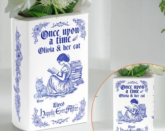 Personalized Ceramic Book Vase: Cat Lover Gift, Home Decor
