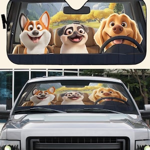 Dog In The Car Funny, Personalized Car Sun Shade, Gifts for Dad boyfriend, Funny Dog Block UV Rays Sun Visor Protector Car Sunshade