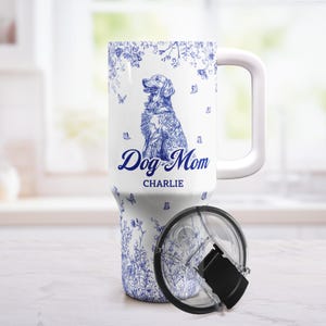 Floral Dog Mom Toile De Jouy Custom Breeds, Personalized 40oz Tumbler With Straw, Dog Lover Gift, Dog Dad Gift, Custom Dog 40oz Tumbler