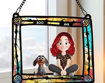 Personalized Dog Mom Suncatcher Ornament: Custom Dog Breed Window Hanging Decor