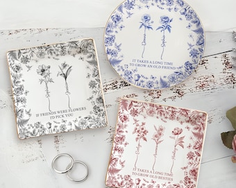 Custom Jewelry Dish, Personalized Ring Dish Gifts for Besties, BFF, Soul Sister,, Sisters Are Different Flowers From The Same Garden