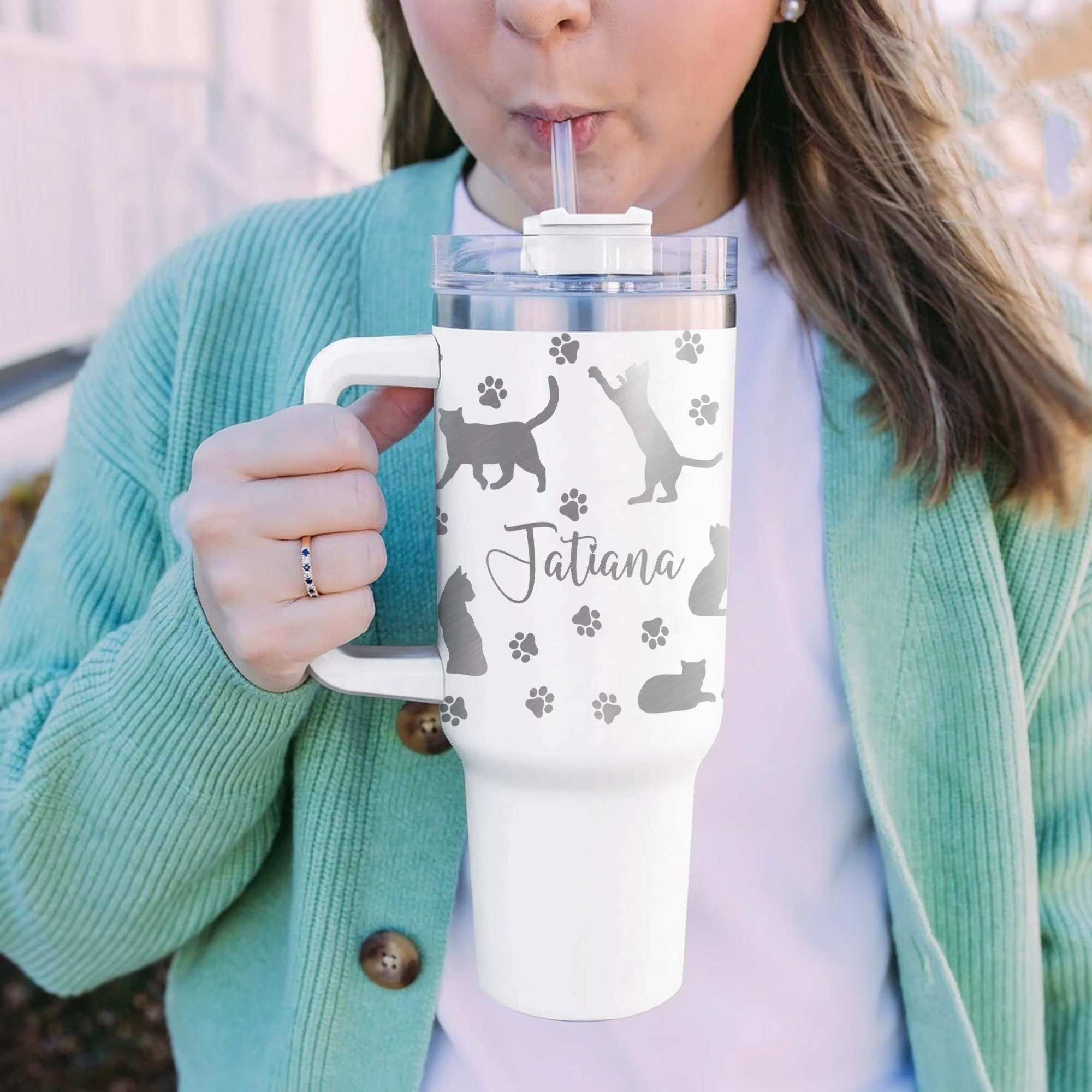 Cat Tumbler40oz Cat Water Bottle Personalized Cat Cupcoffee Mug for Cat ...