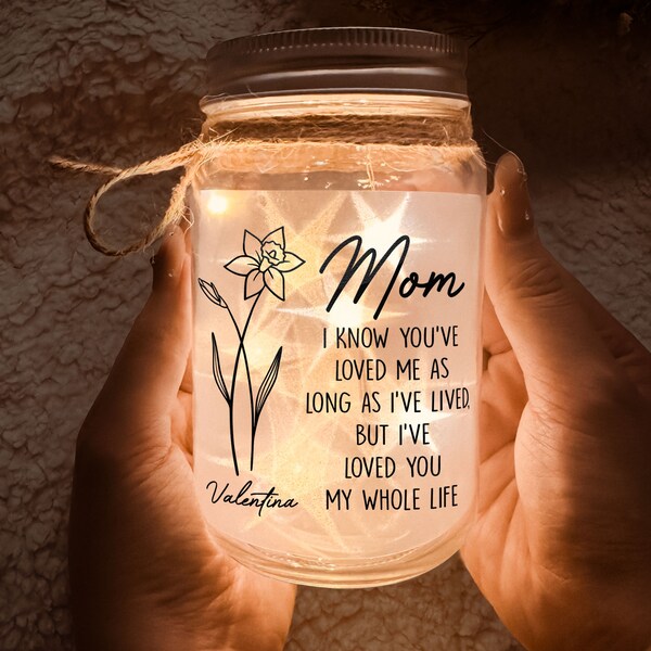 Birth Month Flowers Mason Jar Light | Personalized Night Light | Birthday Gift for Her | Mothers Day Gift