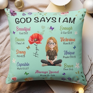 God Say I Am Personalized Pillow, Custom Birth Flower Pillow, Positive Affirmation Pillow, Christian Pillow, Birthday Christmas Gift For Her image 12