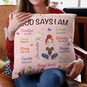 God Say I Am Personalized Pillow, Custom Birth Flower Pillow, Positive Affirmation Pillow, Christian Pillow, Birthday Christmas Gift For Her image 7