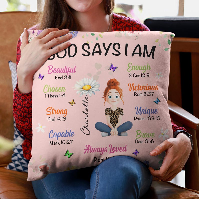 God Say I Am Personalized Pillow, Custom Birth Flower Pillow, Positive Affirmation Pillow, Christian Pillow, Birthday Christmas Gift For Her image 7