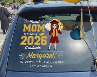 Proud Graduation Personalized Decal, Custom Class Of 2026 Car Window Stickers, Proud High School Senior Mom Gifts, Great College Grad Decals