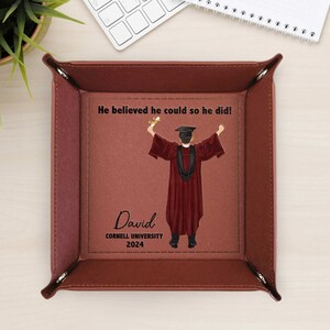 Personalized Engraved Leather Valet Tray, Graduation Gift for Daughter Class of 2025 College,Gift for High School Graduate, Unique Keepsake