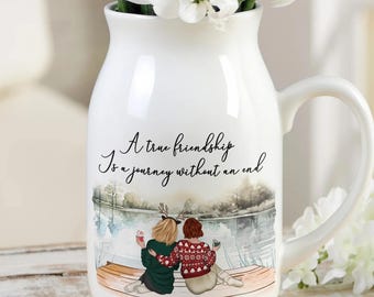A True Friendship Is A Journey Without An End, Personalized Besties Ceramic Flower Vase, Friendship Gifts, Besties Gift, Best Friend Gift