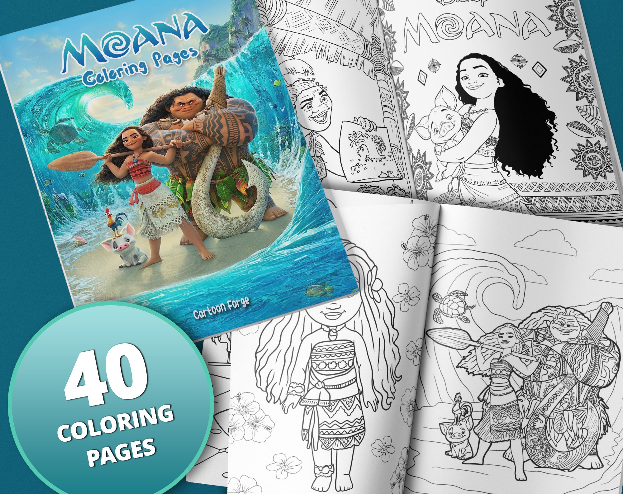 40 Coloring Pages From the Moana Cartoon Coloring Book for - Etsy