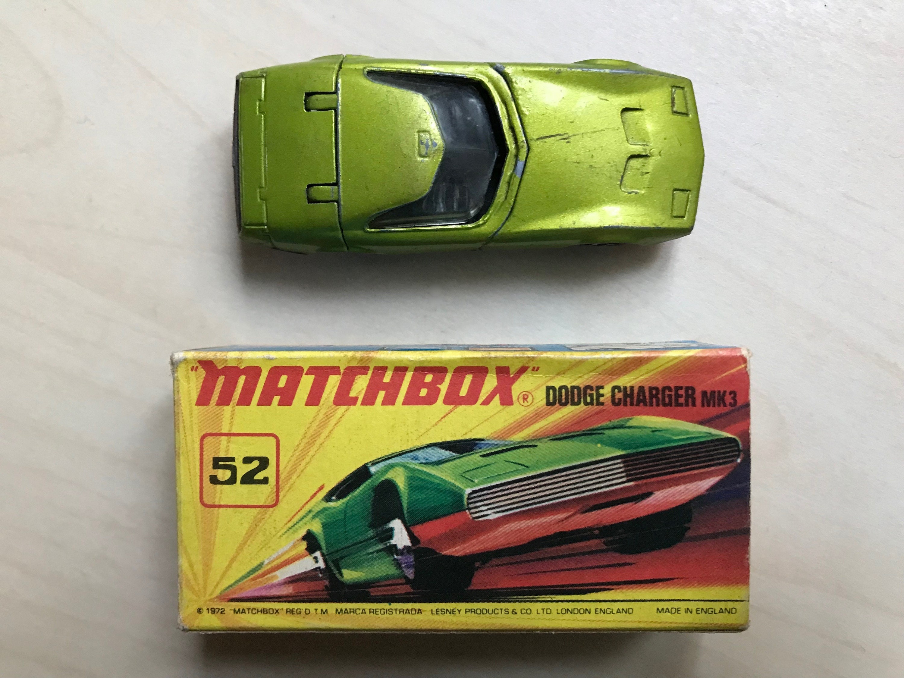 Une rare Dodge Charger Mk3 Matchbox Superfast verte en bon etat d usage. Serie no52 vintage britannique avec boite d origine. Voiture classique Etsy France