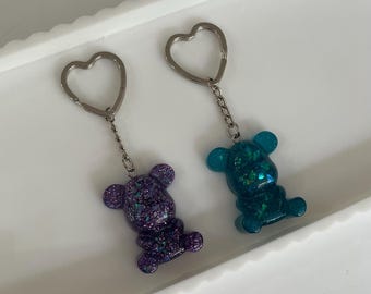 Handmade resin teddy bear heart keychains